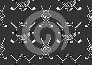 Golf seamless pattern or background with crossed golf clubs and ball on tee. Vector illustration